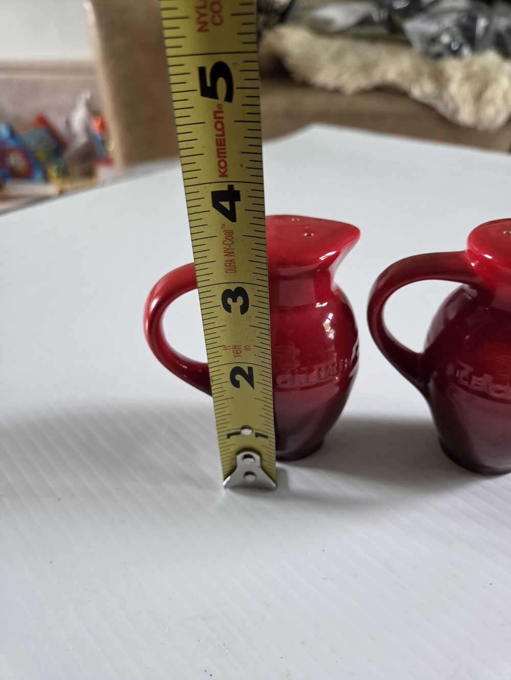 Le Creuset Cerise Red Stoneware Salt & Pepper Shakers - Mini Pitcher Set - Picture 6 of 6